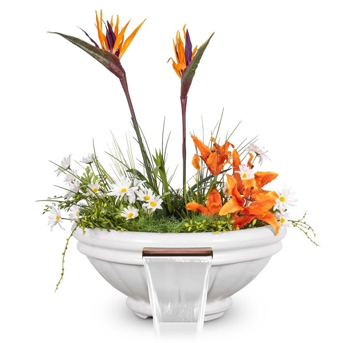 24" Roma GFRC Concrete Planter & Water Bowl in White Limestone