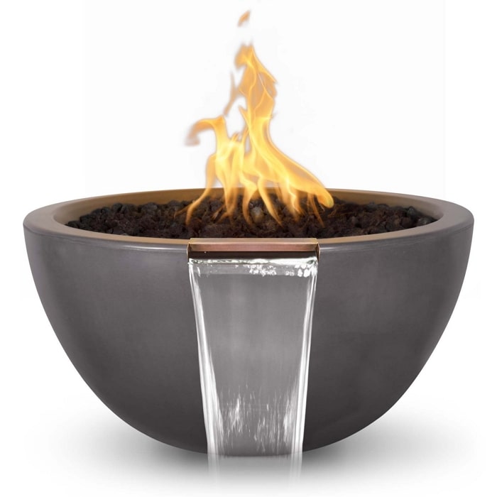 30" Luna GFRC Fire & Water Bowl - Match Lit in Chestnut