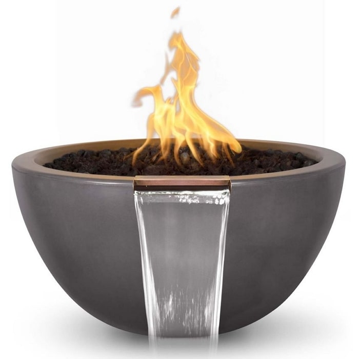 38" Luna GFRC Fire & Water Bowl - 12V Electronic Ignition in Chestnut