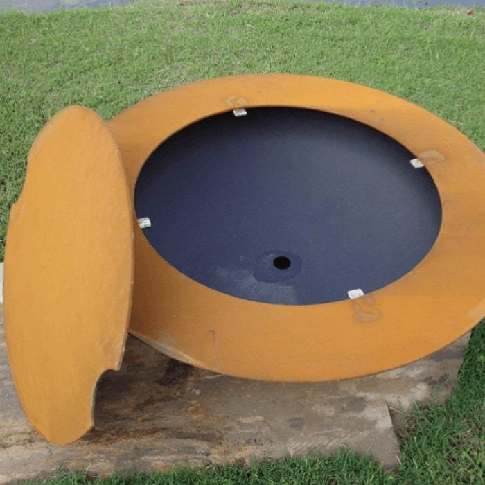 Saturn Steel Fire Pit by Fire Pit Art with Lid Put in the Side of the Pit