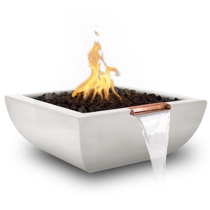 24" Avalon GFRC Fire & Water Bowl - 12V Electronic Ignition in White Limestone