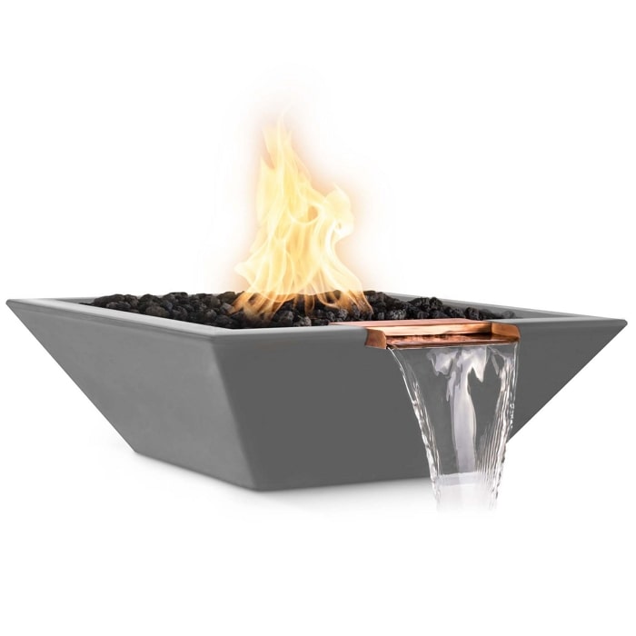 24" Maya GFRC Fire & Water Bowl - 12V Electronic Ignition in Natural Gray
