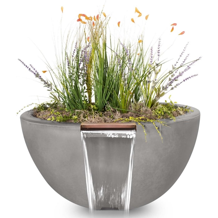 30" Luna GFRC Planter Bowl with Water in Natural Gray