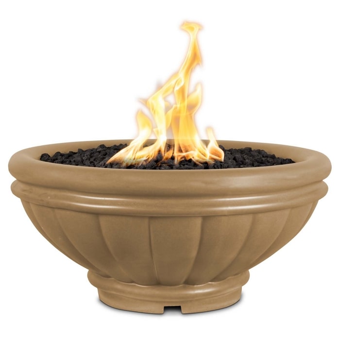 36" Roma GFRC Concrete Fire Bowl - 12V Electronic Ignition in Brown