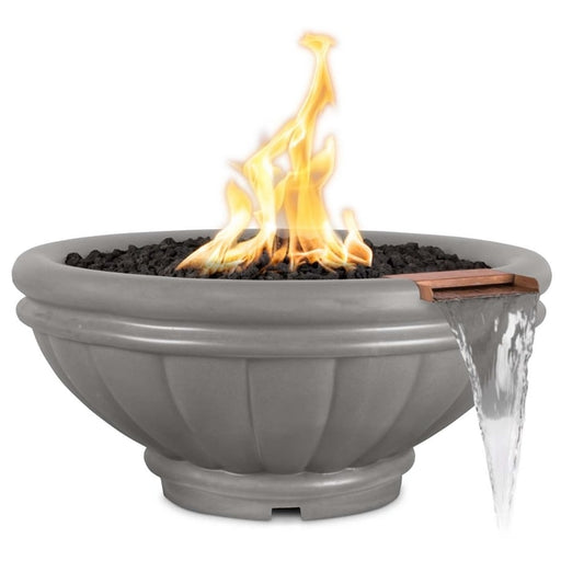 36" Roma GFRC Concrete Fire & Water Bowl - 12V Electronic Ignition in Natural Gray