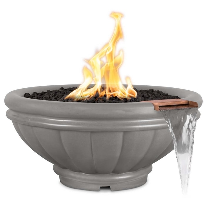 36" Roma GFRC Concrete Fire & Water Bowl - 12V Electronic Ignition in Natural Gray