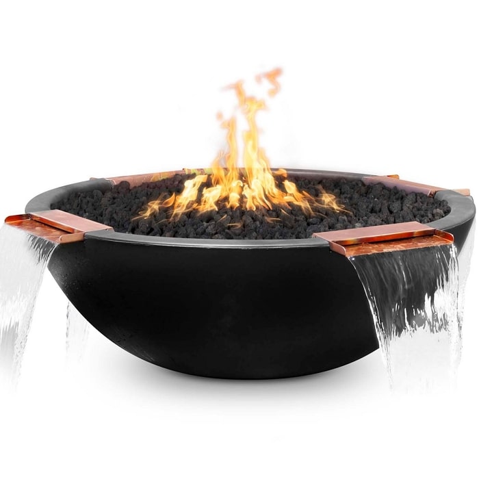 46" Sedona GFRC Fire & Water Bowl - 4 Way Spill - 12V Electronic Ignition in Black