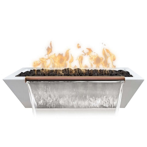 48" X 20" Linear Maya GFRC Fire & Water Bowl - Match Lit in White Limestone