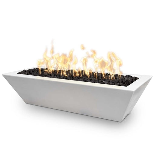 48" X 20" Linear Maya GFRC Fire Bowl - Match Lit in White Limestone