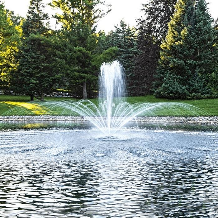 Airmax EcoSeries 1/2HP Floating Pond Fountain Shooting in Crown & Trumpet Pattern