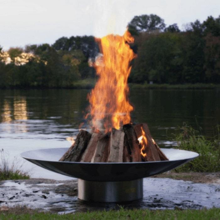 Bella Vita 58.5" Stainless Steel Fire Pit by Fire Pit Art with Firewood Burning