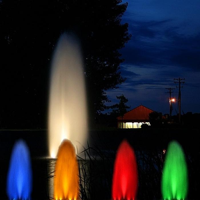 Kasco WaterGlow LED3C11 Composite Pond Fountain 3 LED Light Kit with Fountain Shooting High Water Background