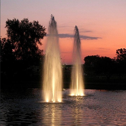 Kasco WaterGlow LED3S19 Stainless Steel Pond Fountain 3 LED Light Kit with Two Fountains Shooting High Water