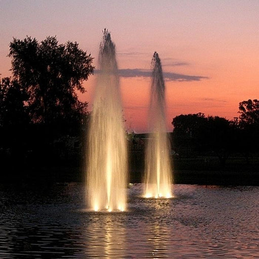 Kasco WaterGlow LED6S19 Stainless Steel Pond Fountain 6 LED Light Kit with Two Fountains Shooting Very High Water