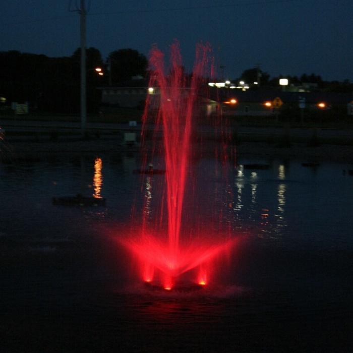 Kasco RGB3C5 Pond Fountain Composite RGB LED 3 Light Kit in a Pond with Red Lights