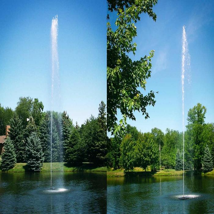 Images of Scott Aerator Jet Stream Pond Fountain 3HP Shooting Very High Water with Pine Trees Background