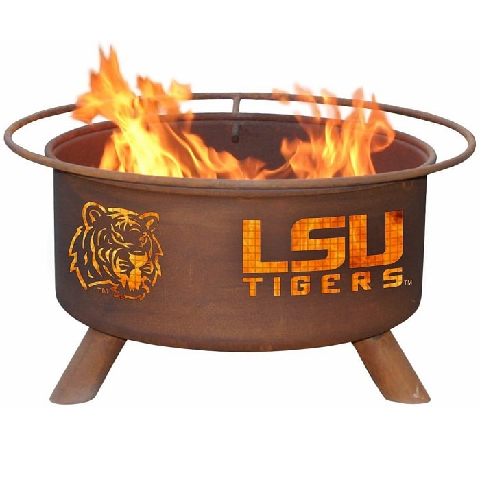 LSU F221 Steel Fire Pit by Patina Products with white background.