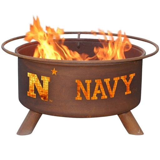 Navy F474 Steel Fire Pit by Patina Products with white background.