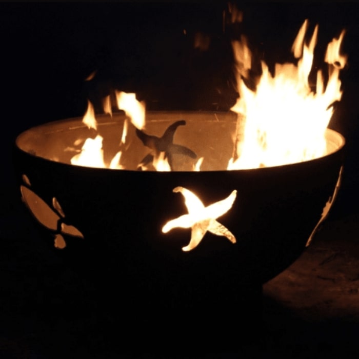 Sea Creatures 36" Steel Fire Pit by Fire Pit Art with A Beautiful Fire Inside