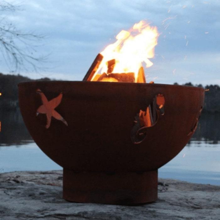 Sea Creatures 36" Steel Fire Pit by Fire Pit Art with Fire Inside the Firepit