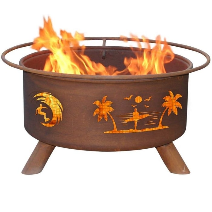 Surfer F128 Steel Fire Pit by Patina Products with white background.