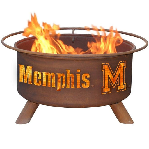 University of Memphis F470 Steel Fire Pit by Patina Products with white background.